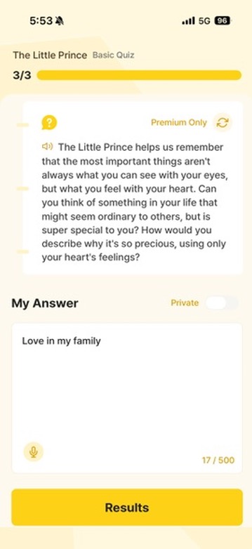 An open-ended reading question in the BeeLit app