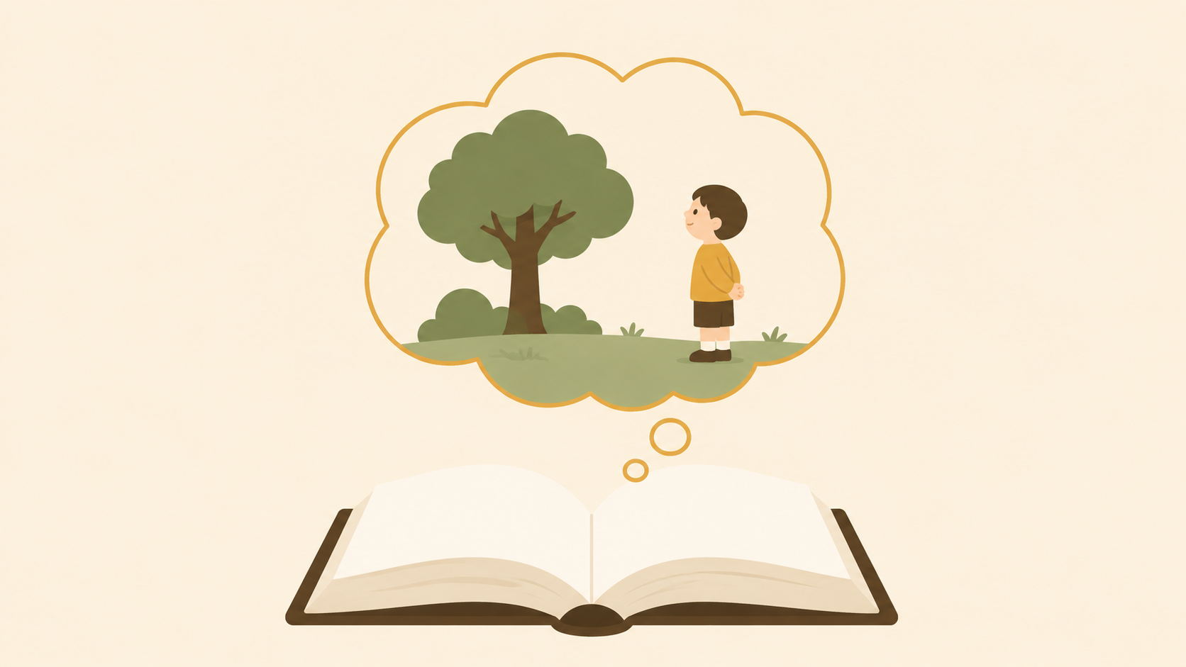 A scene from a book rising up as a thought bubble